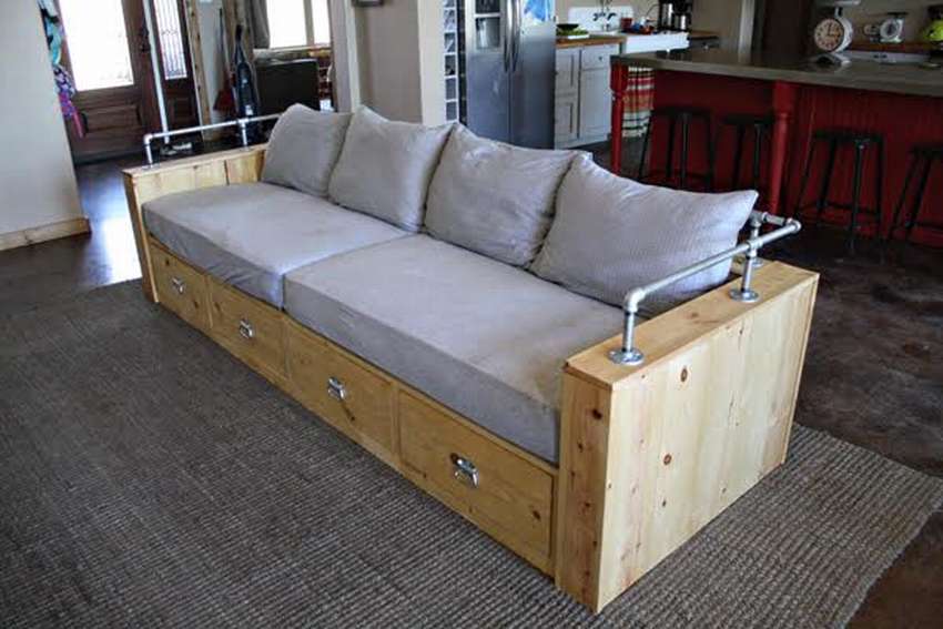 разтегателен диван с чекмеджета за съхранение